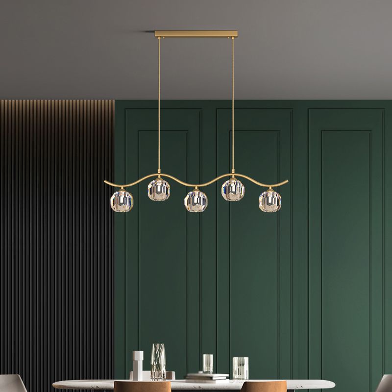 Contemporary Sphere Island Light Fixtures Crystal Pendant Lights in Gold