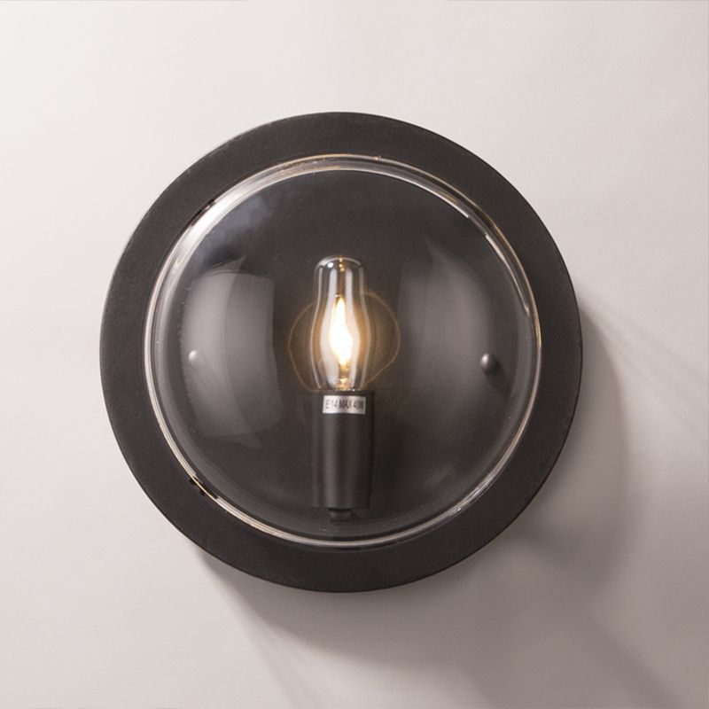 Black Circular Shaped Wall Sconce Modernist Stylish 1 Bulb Metal and Clear Crystal Wall Mount Light for Hallway