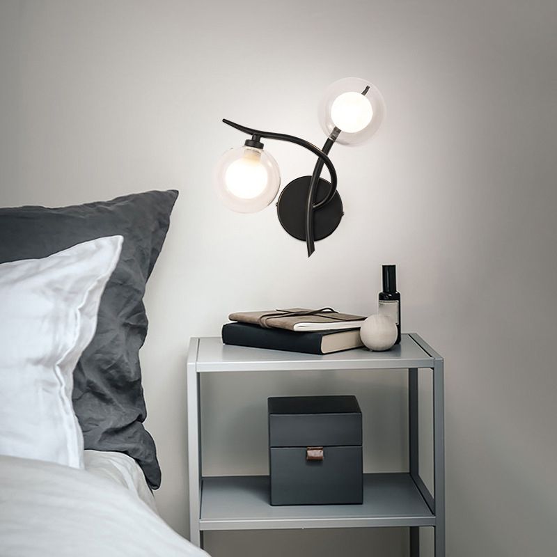 Industrial Style Ball Shape Wall Sconce Glass 2 Lights Sconces for Dining Room