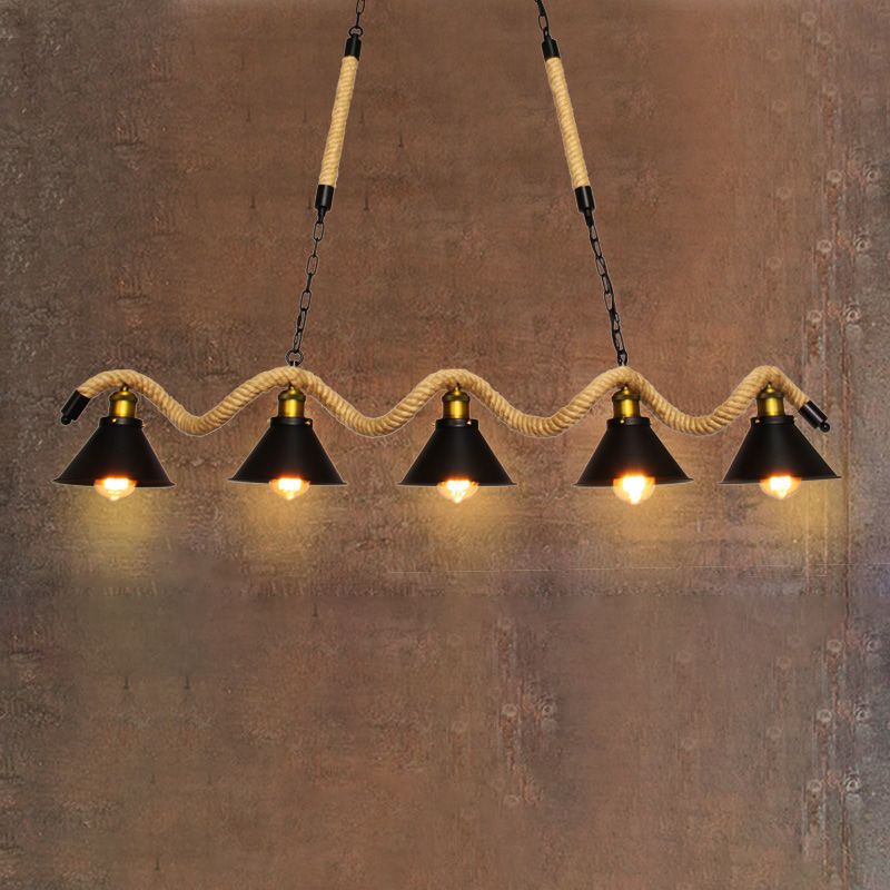 Lámpara de lámpara de lámpara colgante de cuerda espiral con tono de cono en negro