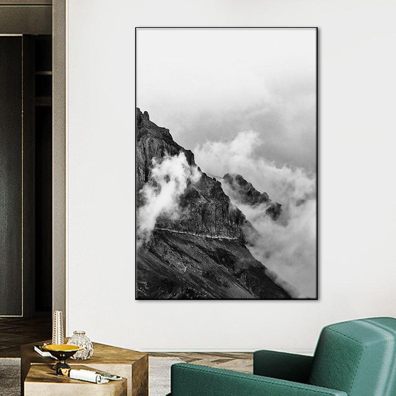 Foggy Natural Scenery Art Print in Grey Canvas Made Wall Decoration for Home, Textured