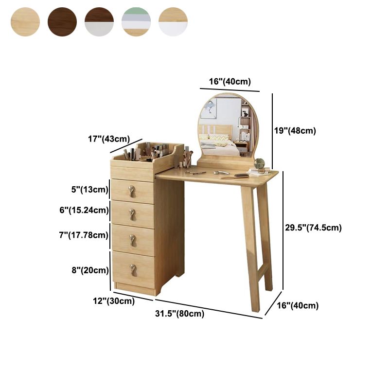 Mirror & 4 Drawers Makeup Vanity Nordic Solid Wood Dressing Table