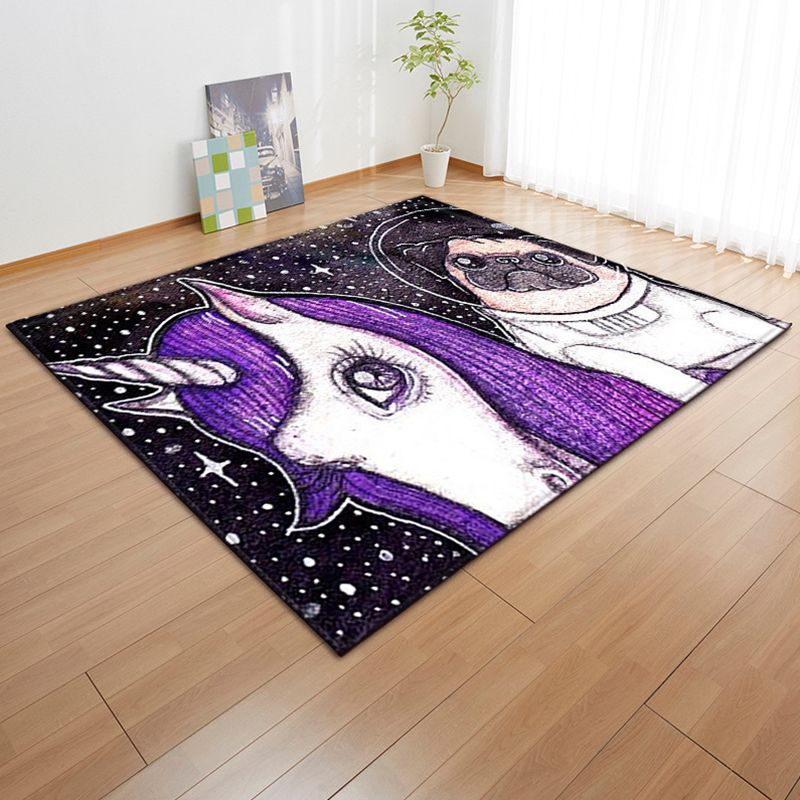 Dark Purple Modern Rug Polyester Horse Indoor Rug Washbale Rug for Home Decor