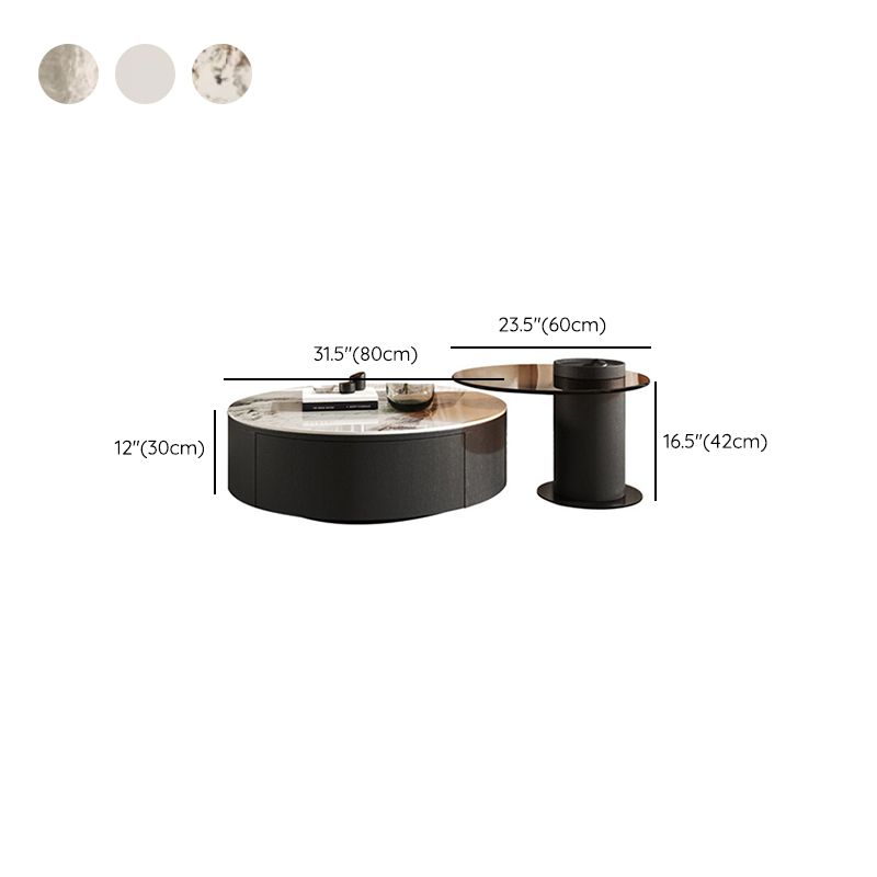 Stone Coffee Table Pedestal Nesting Coffee Table Set with Drawer