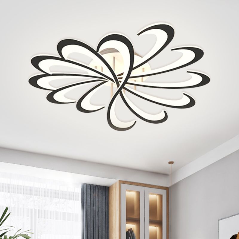 Metallic Floral Flush Mount Light Modern Black/White LED Ceiling Mounted Fixture in Warm/White Light, 31.5"/39" W