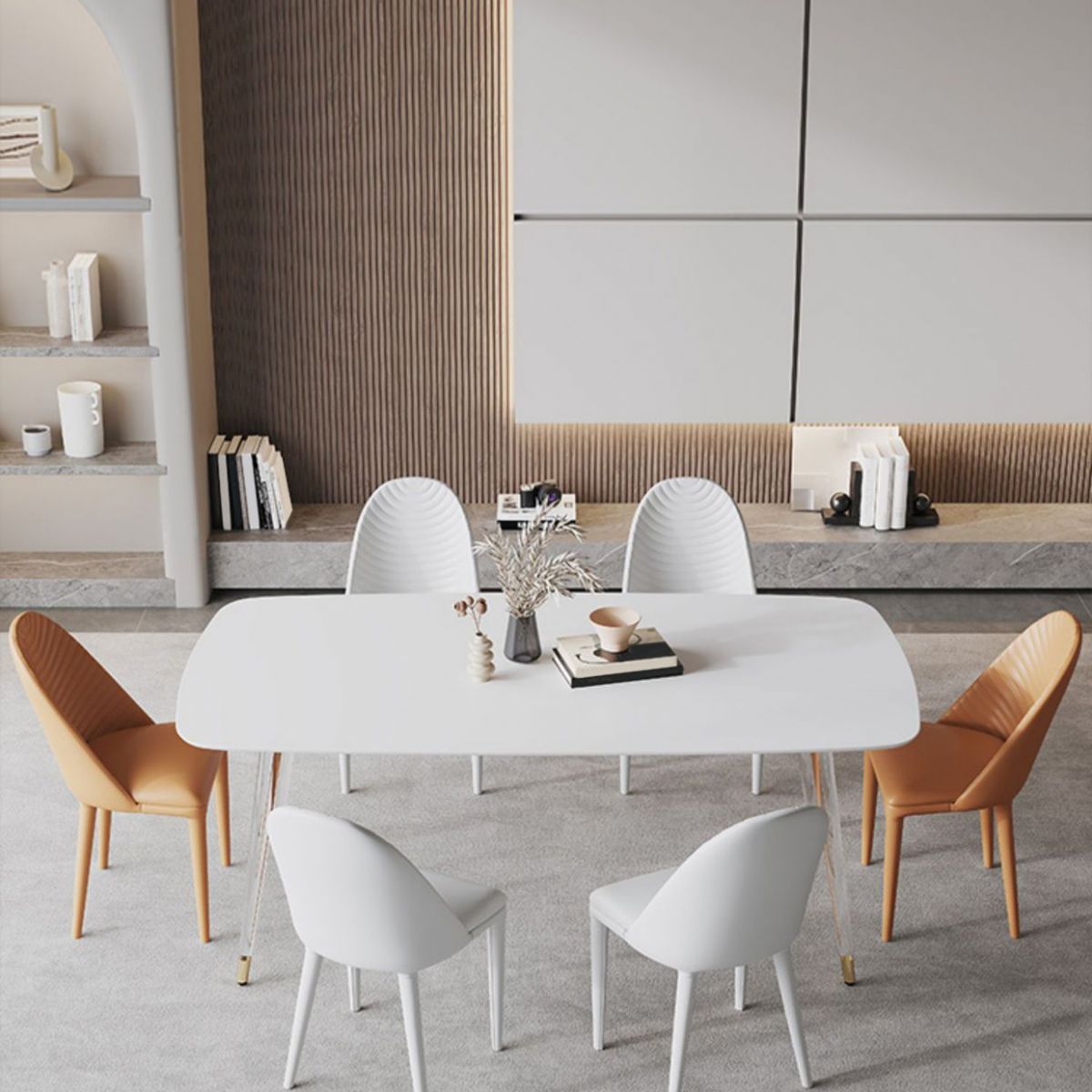 Medieval Rectangle Dining Table Sintered Stone Table with Plastic Legs