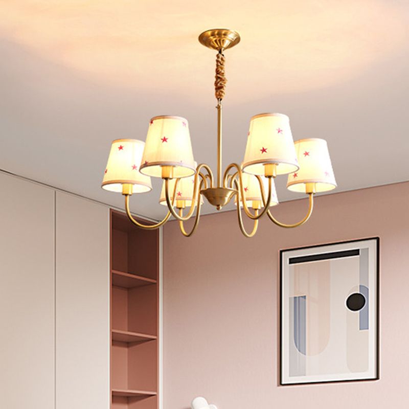 Multi-Head Chandelier Lighting Fixtures American Style Barrel Suspension Light with Fabric Shade