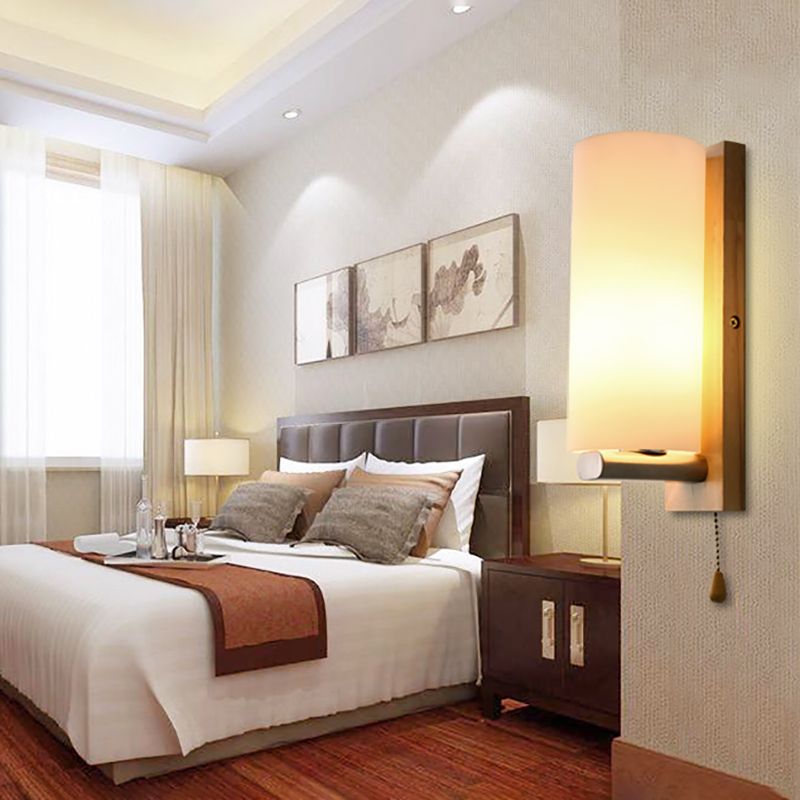 Luz de pared de madera de estilo moderno lámparas de pared creativa para dormitorio de hotel