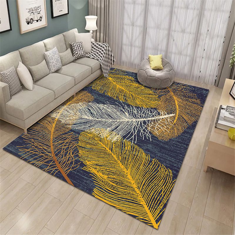 Gray Indoor Room Rug Minimalist Plants Area Rug Polyester Non-Split Backing Carpet