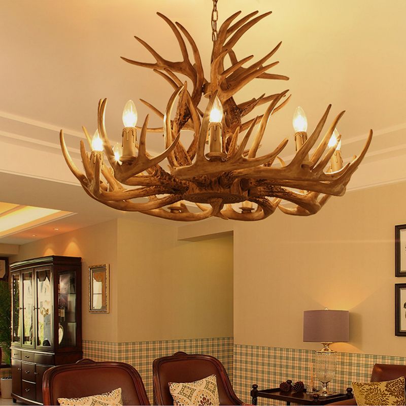 Adjustable Hanging Chain Chandelier Light Traditional Antler Resin Ceiling Pendant for Restaurant