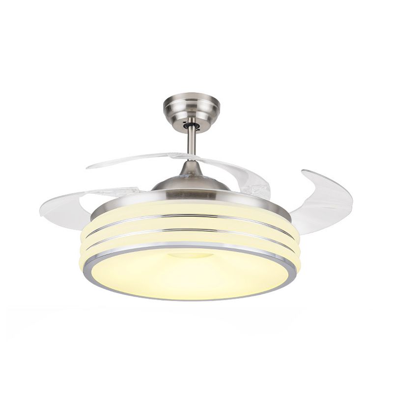 Schwarz/Silber -Drum Semi Flush Light Modernes Metallic Wohnzimmer 42 "W LED Deckenlüftungsleuchte mit Wand/Fernbedienung, 4 Klingen