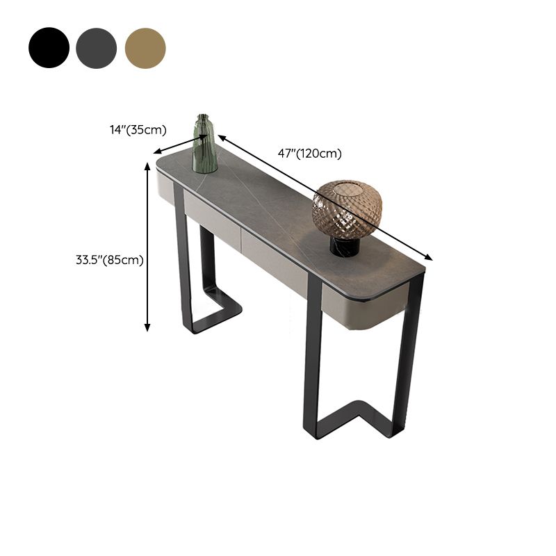 Modern Accent Table Stone Half Moon Console Table with 1 Shelf , 33.46" Tall