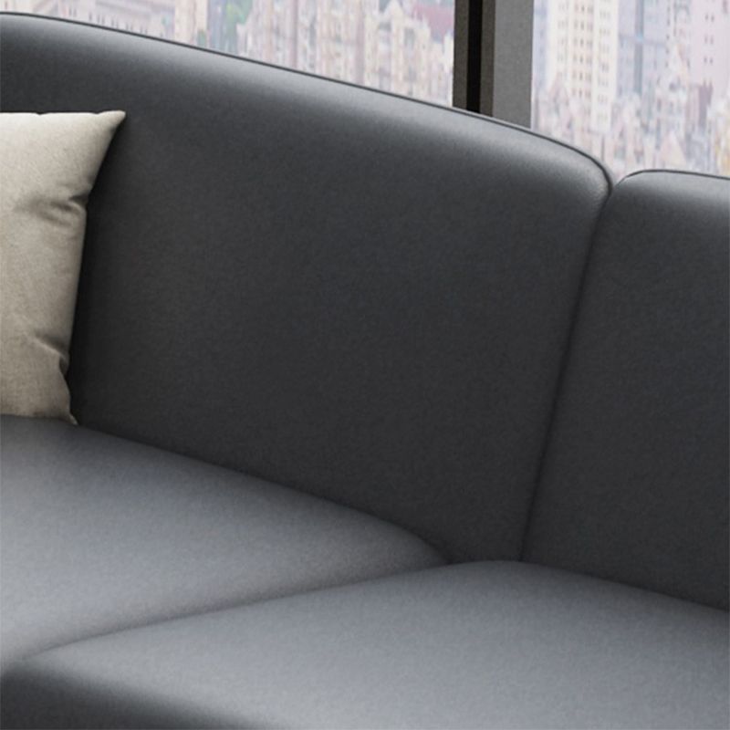 Glam Black Cushions Square Arm Genuine Leather Stationary Sofa