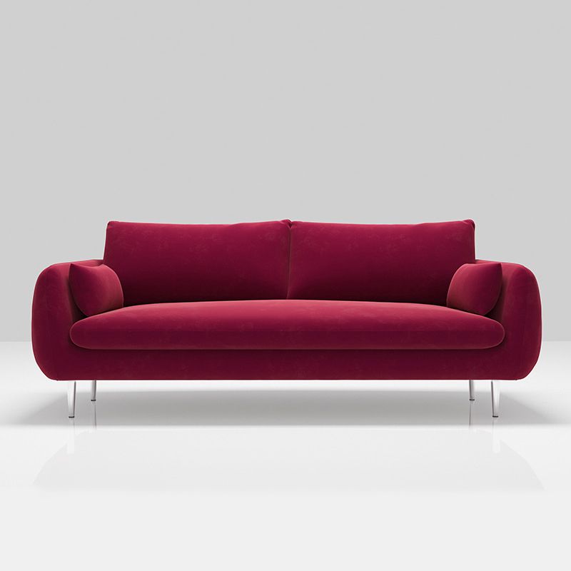 Scandinavian Square Arm Settee Velvet Cushion Back Sofa with Metal Legs