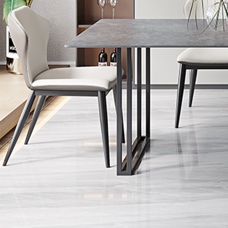 Industrial Sintered Stone Dining Table Rectangular Table with Double Pedestal