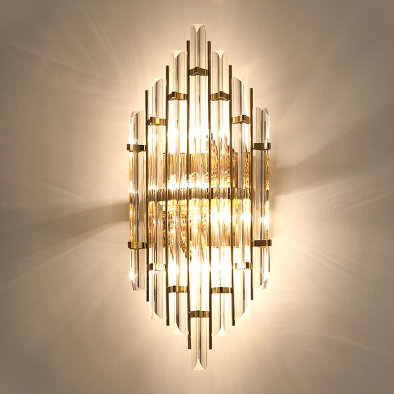 Geometric Gold Wall Lamp in Modern Creative Style Wrought Iron Wall Sconce with Crystal Shade
