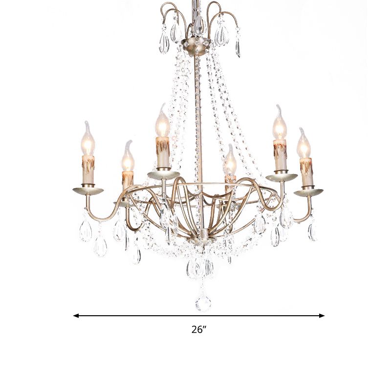 Lámpara de araña de conde de cristal transparente modernista 6 cabezas lámpara colgante en acabado dorado para dormitorio