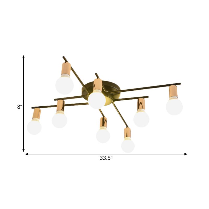 Gold 6/8/10-Head Ceiling Flush Traditional Iron Starburst Semi Flush Light Fixture with White Glass Shade
