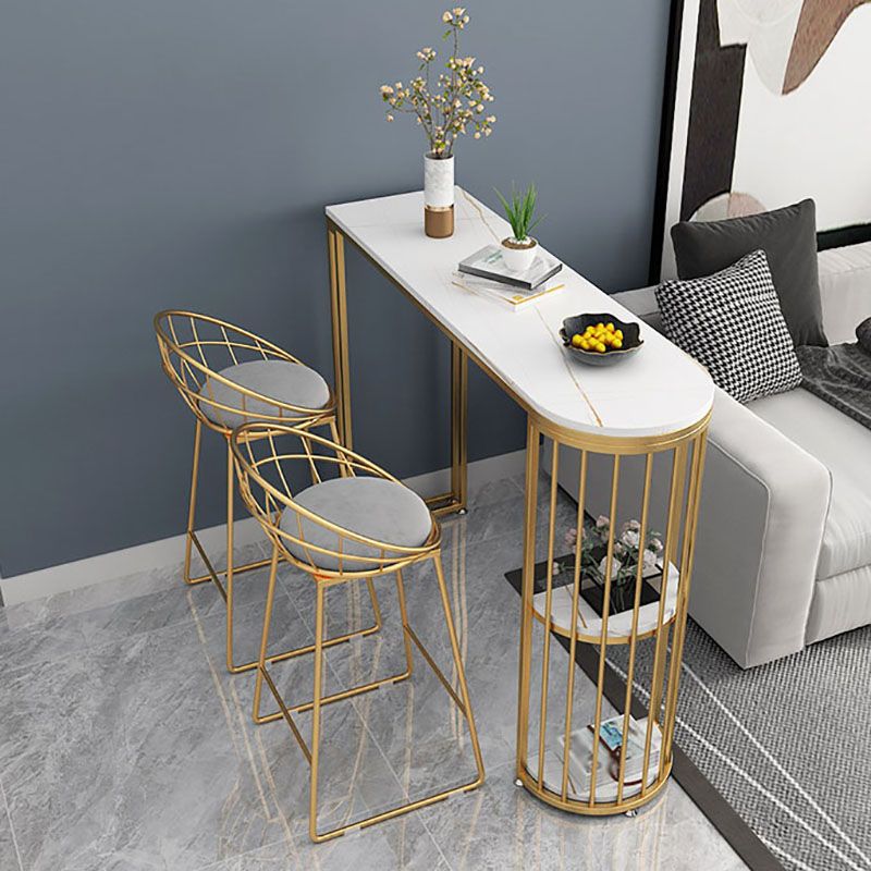 Glam Style Storage Bar Table Gold Frame 42 Inch Height Table for Restaurant