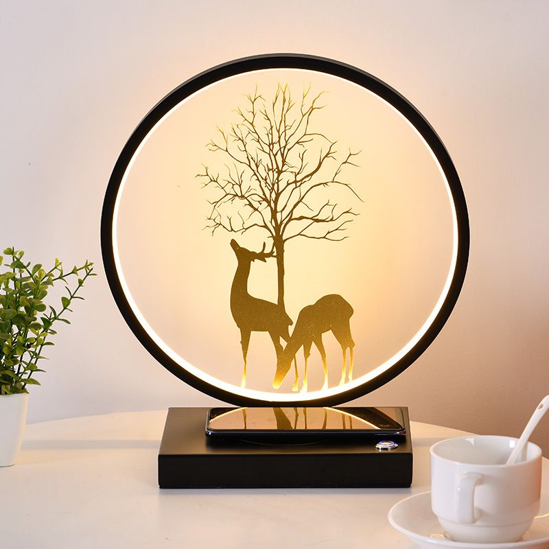 Modern Style Circle Shape Table Light Metal 1 Light Nightstand Lamps for Bedside