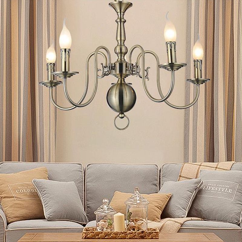 5 Lights Ceiling Light Traditional Swirled Arm Metal Hanging Chandelier in Chrome for Living Room