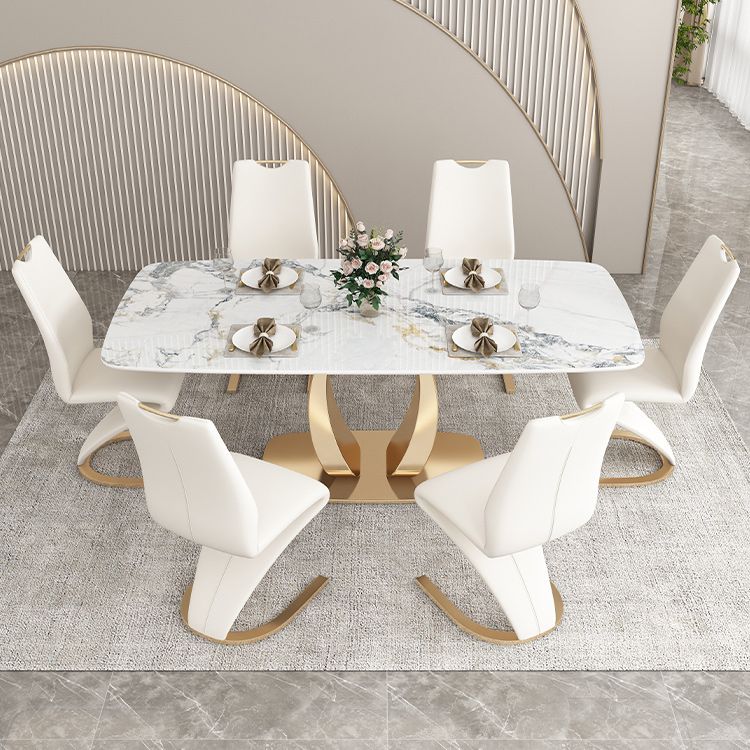Mesa de comedor de lujo tradicional Mesa de comedor rectangular de piedra sinterizada con marco dorado