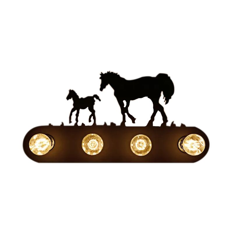 Black Conveyor Belt Wall Light with Horse 4 Lights Antique Metal Sconce Light for Restaurant