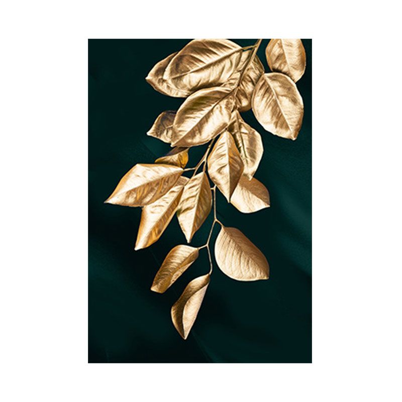 Gold Leaves Canvas Botanical Modern Style Textured Wall Art Decor for Guest Room