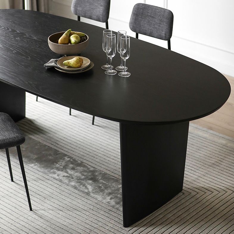 Solid Wood Contemporary Oval Dining Table Black Wood Top Table for Dining Room