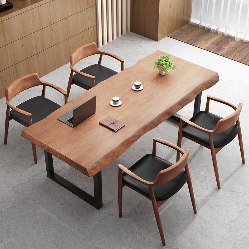 Pine Wood Top Dining Table Rectangle Table with Sled Base in Black