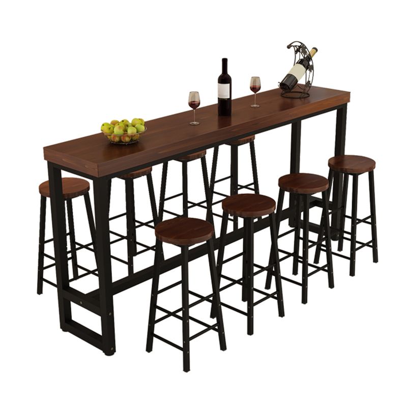 Contemporary Solid Wood Bar Dining Table Rectangle Bar Table in Brown