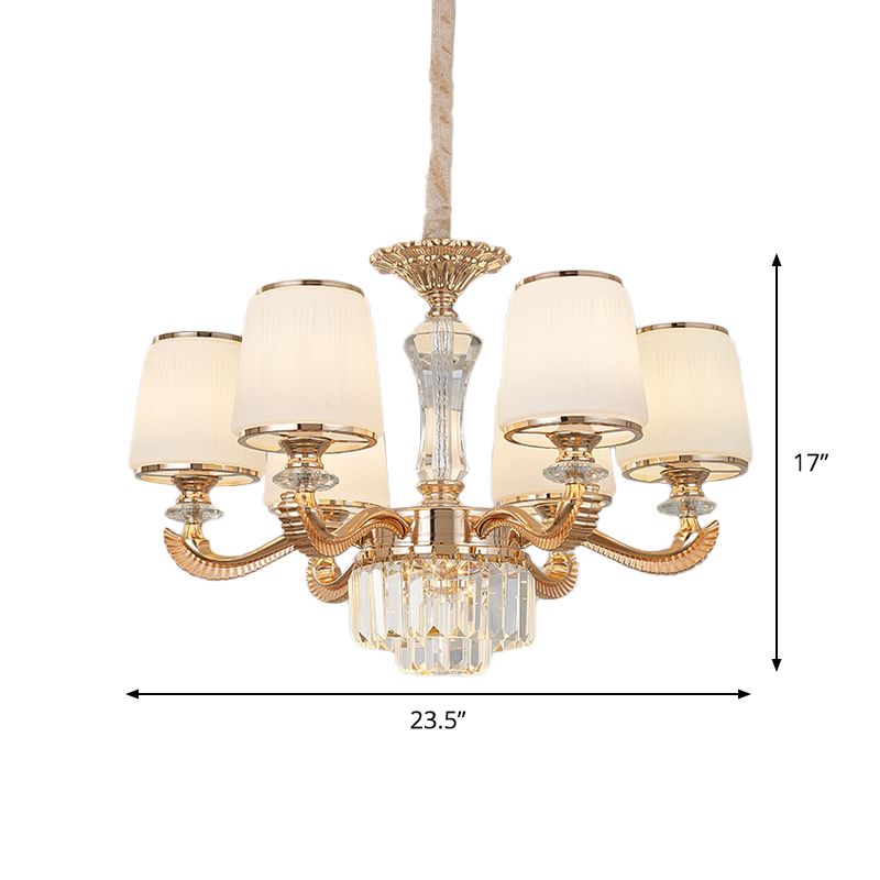 6/8-Light Ceiling Chandelier Traditional Parlor Hanging Lamp with Tapered Milk Glass Shade in Gold