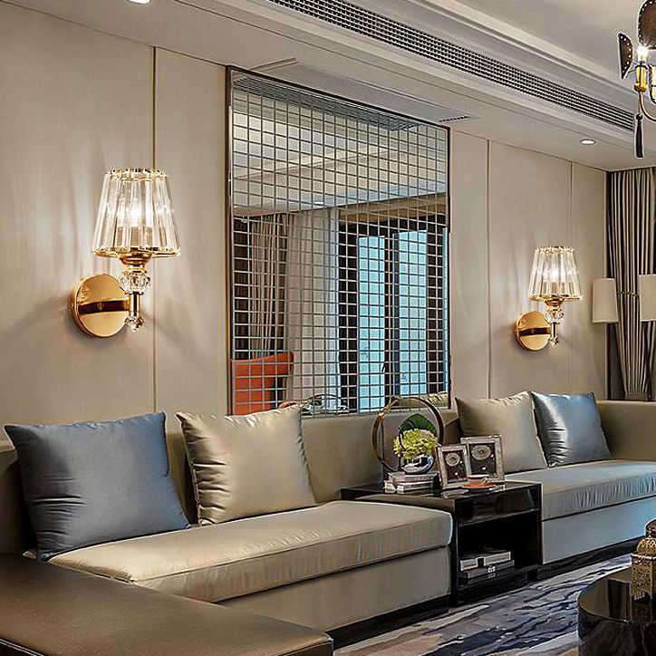 Modern Style Cone Wall Light Sconce Crystal Block 1-Light Wall Mount Lamp in Gold