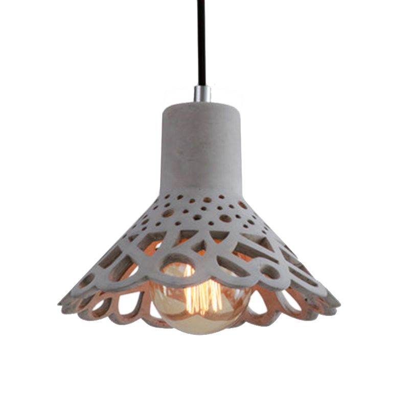 Iluminación colgante grabada en hormigón de estilo nórdico 1 luz colgante de gris claro/blanco/amarillo con tono geométrico/campana/acampanado