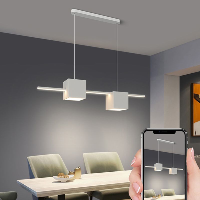 LED Island Light Modern White Island Hanging Light with Silica Gel Shade for Dining Room