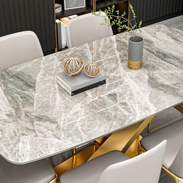 Gray Sintered Stone Dining Table Traditional Luxury Dining Table with Gold Frame