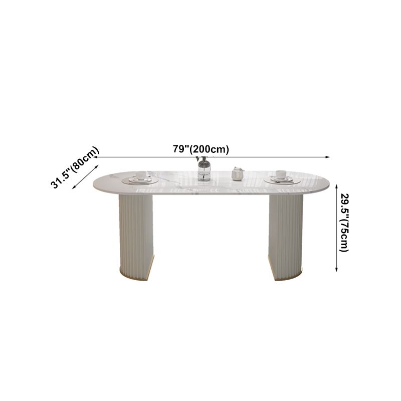 Sintered Stone Top White Table for Restaurant Modern Oval Table with Double Pedestal