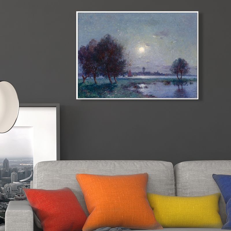 Peinture de paysage nocturne Rural, toile imprimée texturée de couleur foncée, décor artistique mural pour la maison