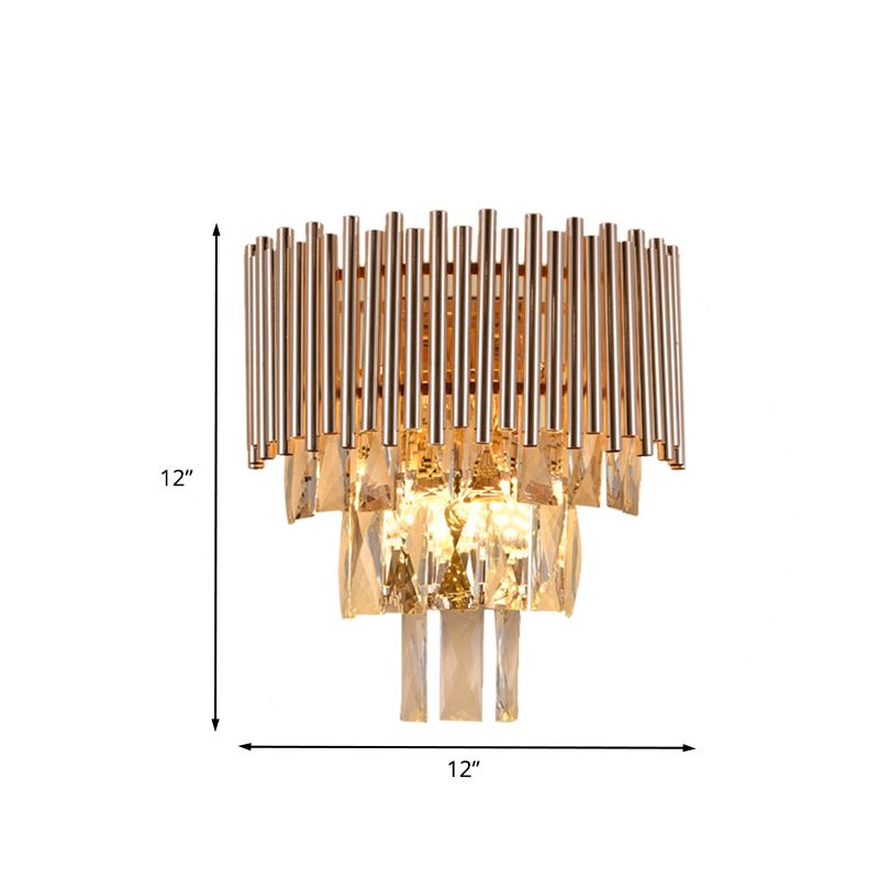 Gold Finish Tiered Sconce Lighting Contemporary 3 Bulbs Crystal Wall Mount Lamp Fixture