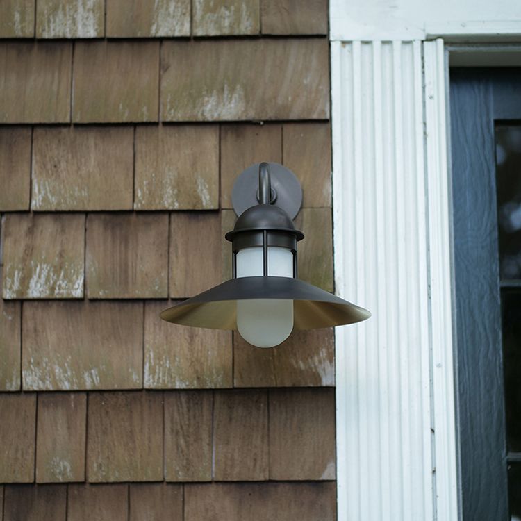 Matte Black Conical Wall Lamp Vintage Metal Outdoor LED Wall Mounted Lamp with Capsule Glass Shade