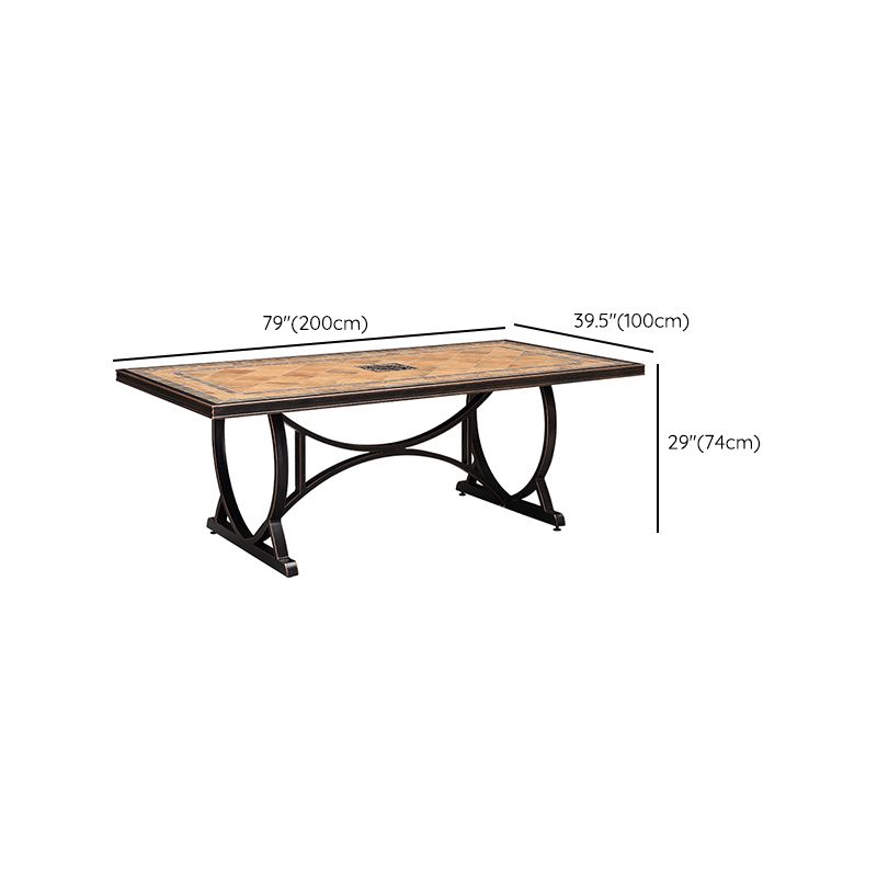 Stone/Ceramic Dining Table Outdoor Aluminum Base Patio Table in Brown