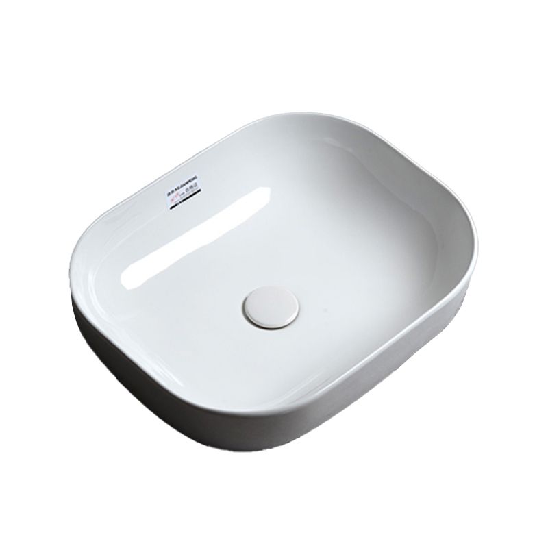 Contemporary Bathroom Sink Single Faucet Hole Solid Color Rectangular Vessel Sink