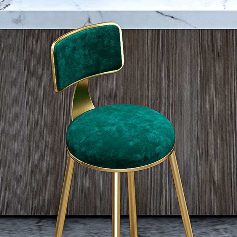 Glam Armless Backrest Counter Stool Steel Cashier Bar Stool with Flannel Cushion and Pedal