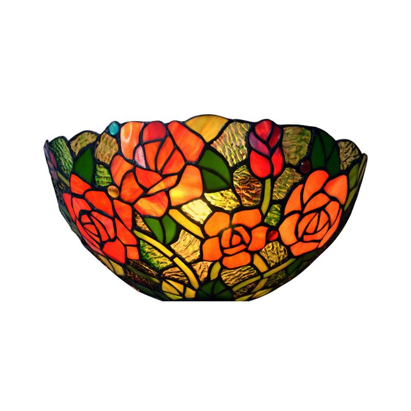 Yellow 1-Bulb Flush Mount Wall Sconce Victorian Cut Glass Bowl Wall Lighting Ideas with Rose Pattern
