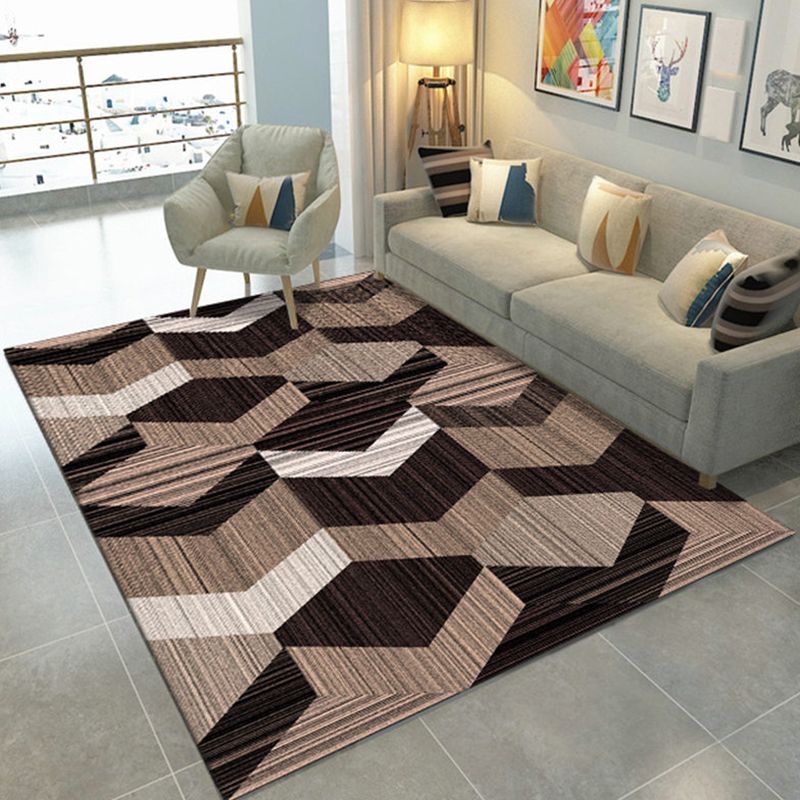 Apricot Modern Area Rug Geometric Pattern Polyester Area Carpet Stain Resistant Rug for Home Decor