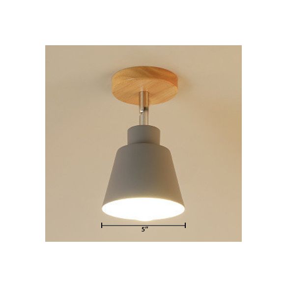 Lámpara colgante cónica semi empotrada para dormitorio, metal contemporáneo, 1 luz gris/rosa, iluminación de techo con dosel de madera