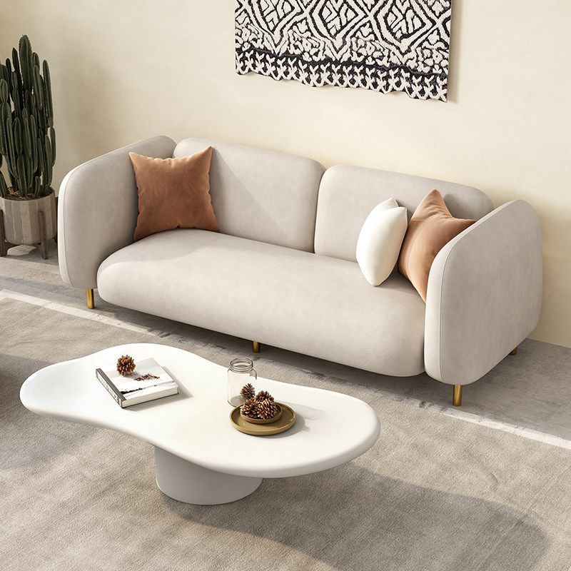 Modern Style Faux Leather Sofa Square Arm Tuxedo Living Room Sofa with Brass Legs