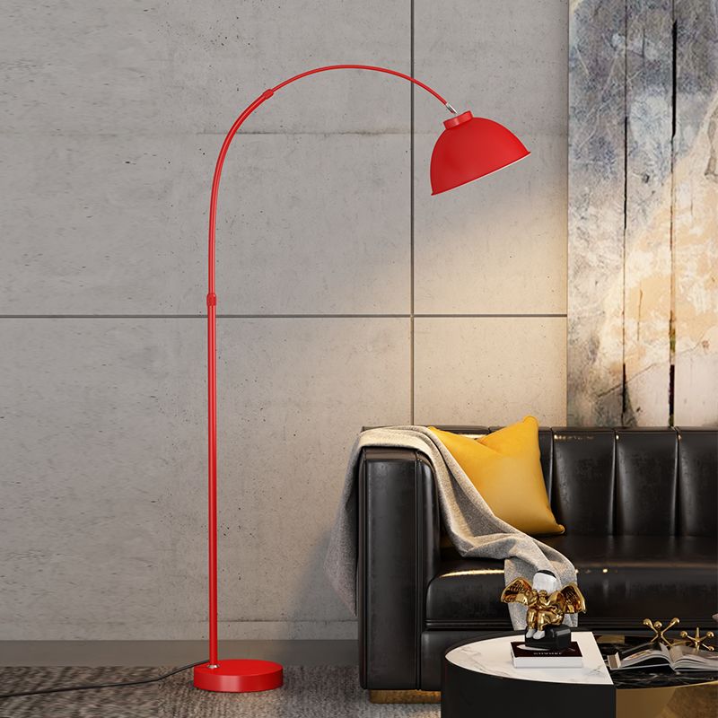 Domed Living Room Floor Lamp Metal 1 Bulb Macaron Standing Light with Adjustable Fishing Rod Arm