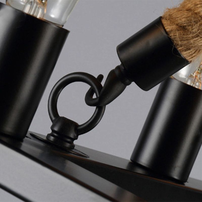 Hierro Rectangular Light Industrial Industrial 16 Café Café Luz de araña con cuerda de cáñamo en negro