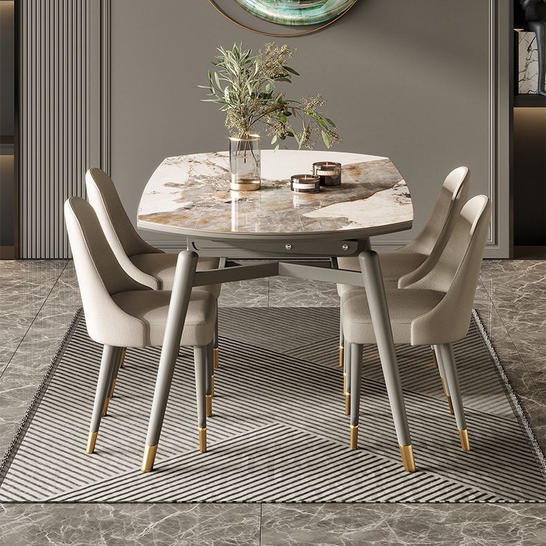 Modern Round Dining Table Stone Top Dining Table with 4 Wood Legs